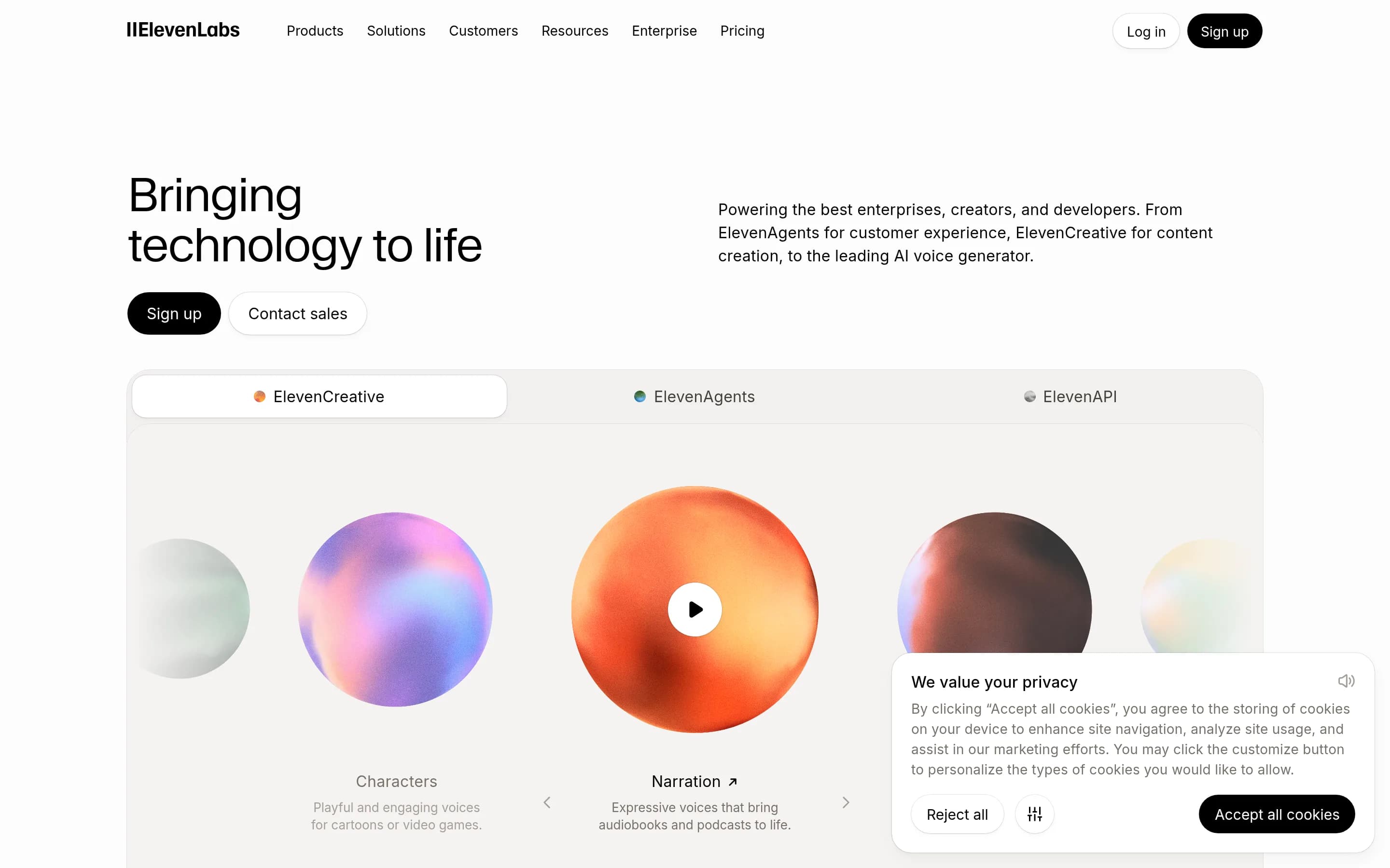ElevenLabs website screenshot