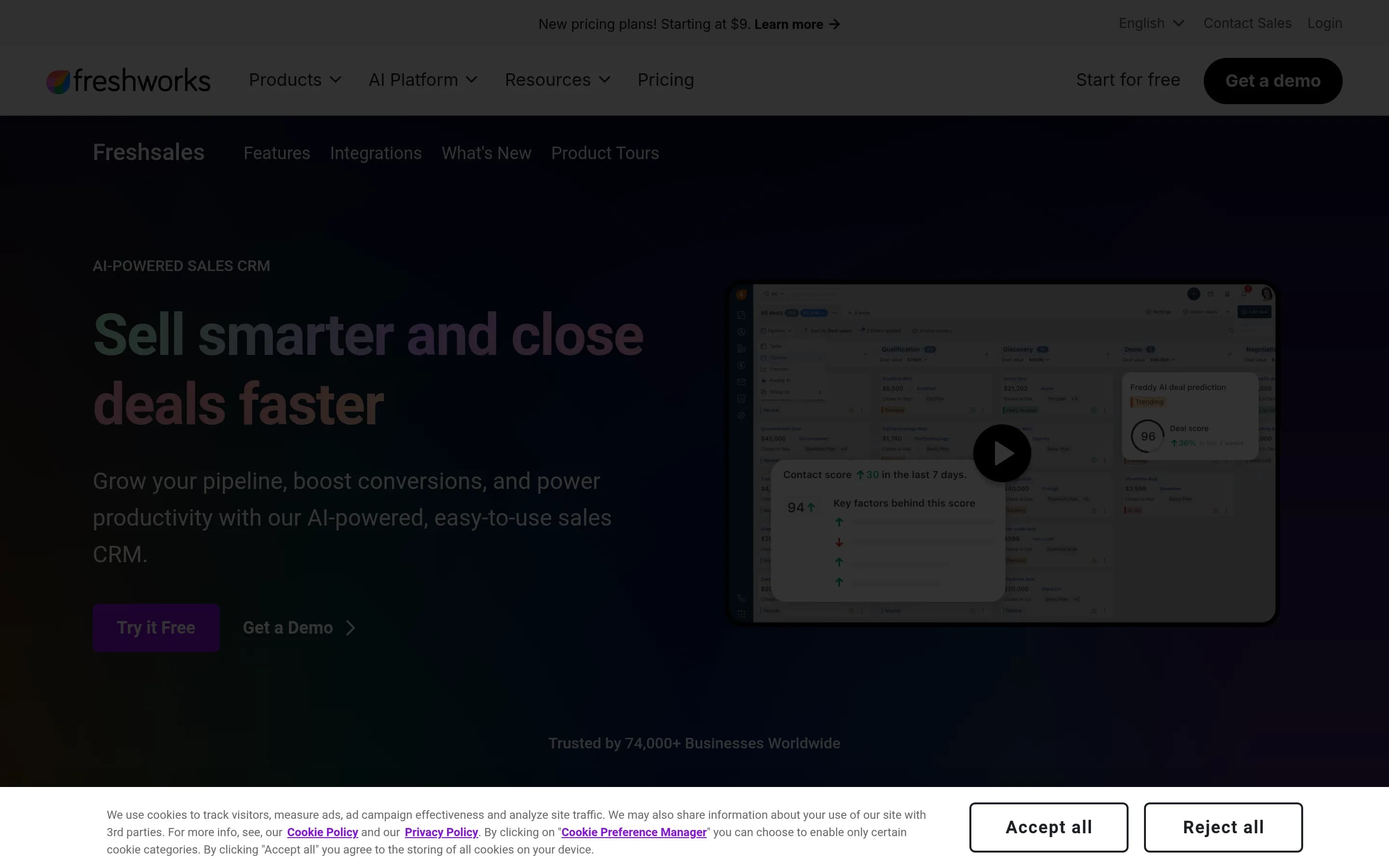 Freshsales website screenshot