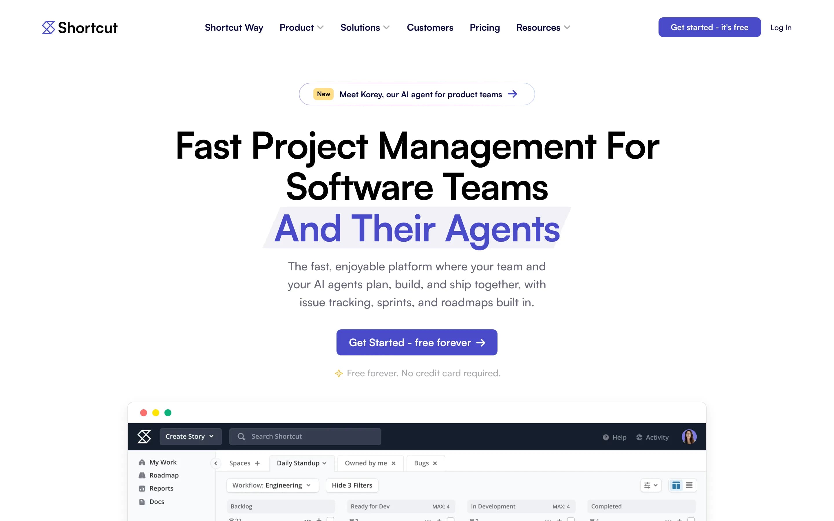 Shortcut website screenshot