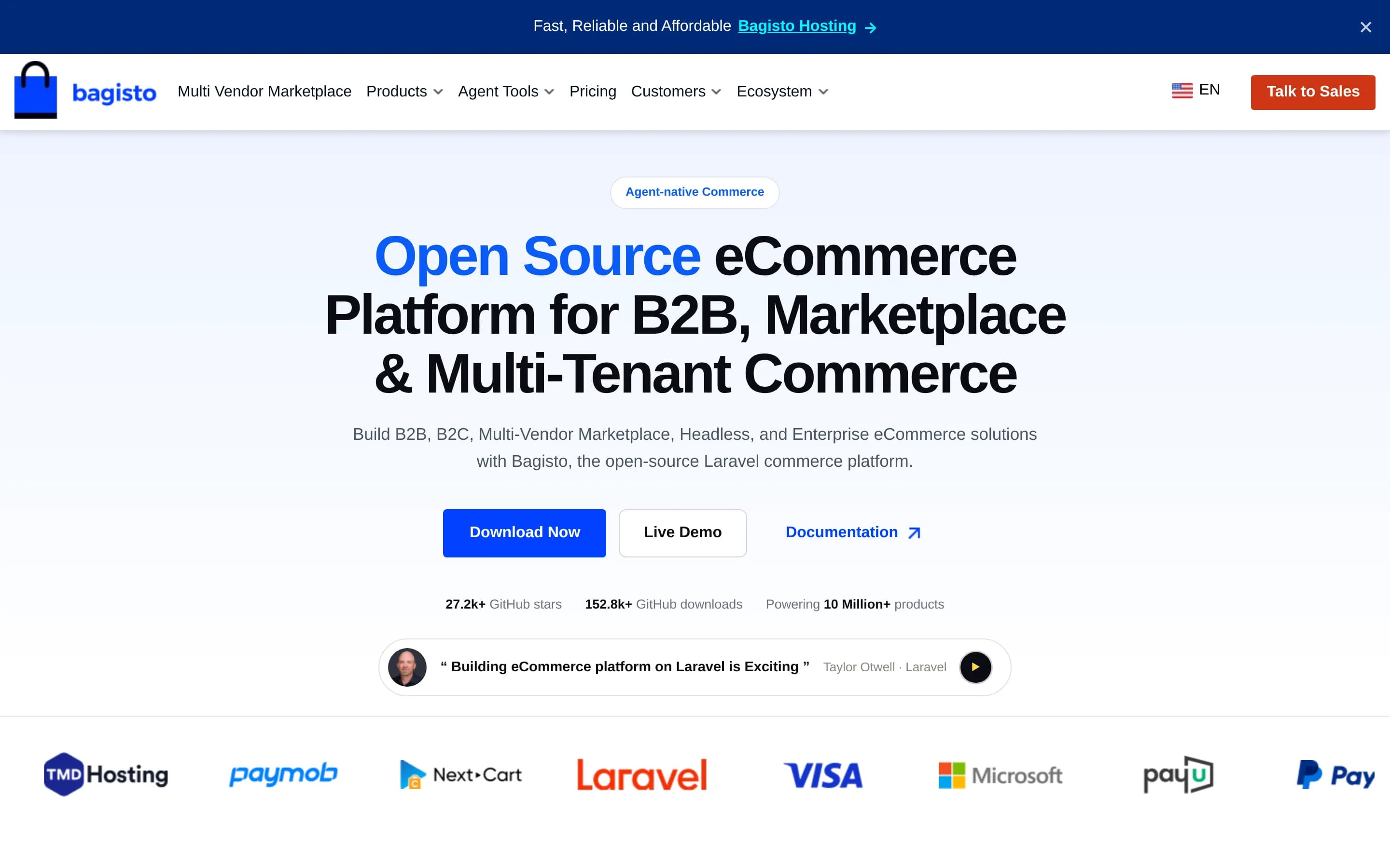 Bagisto website screenshot