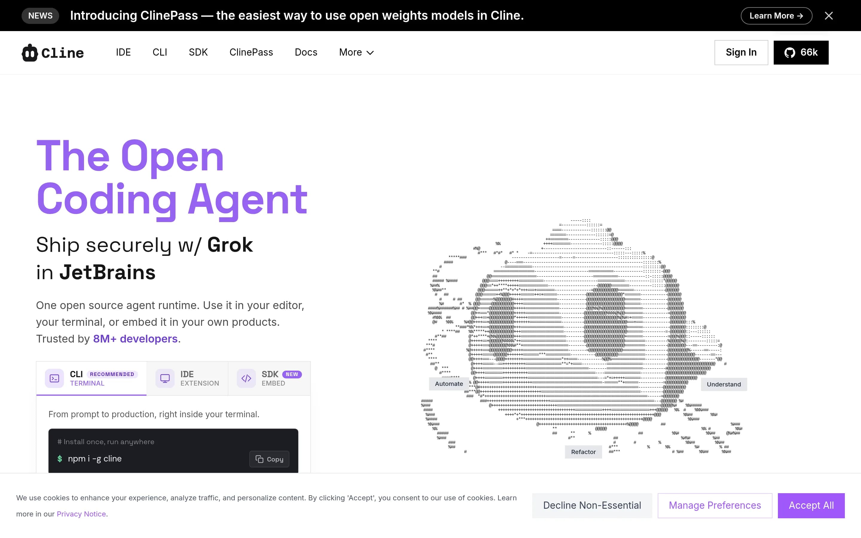 Cline website screenshot