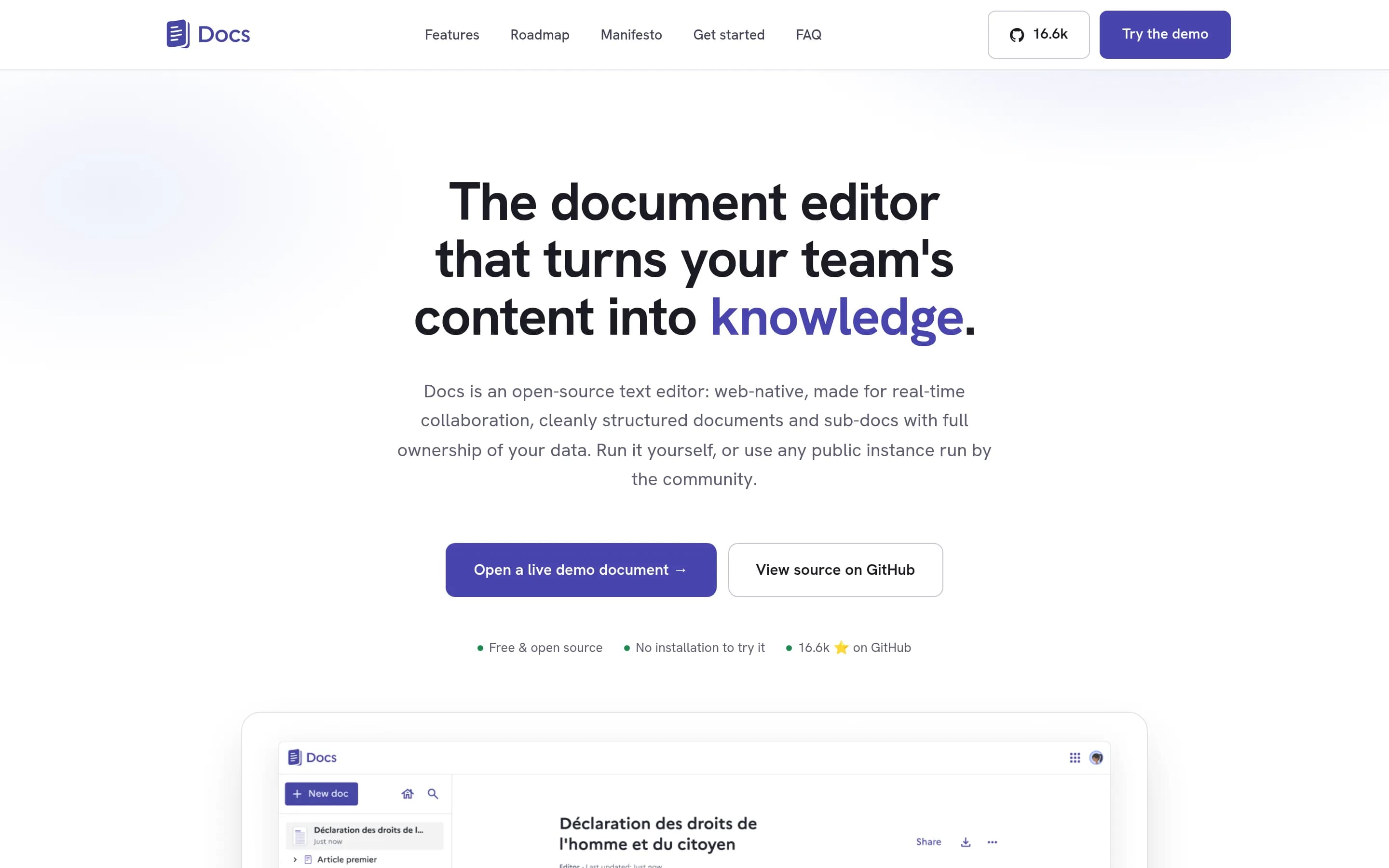 Docs website screenshot