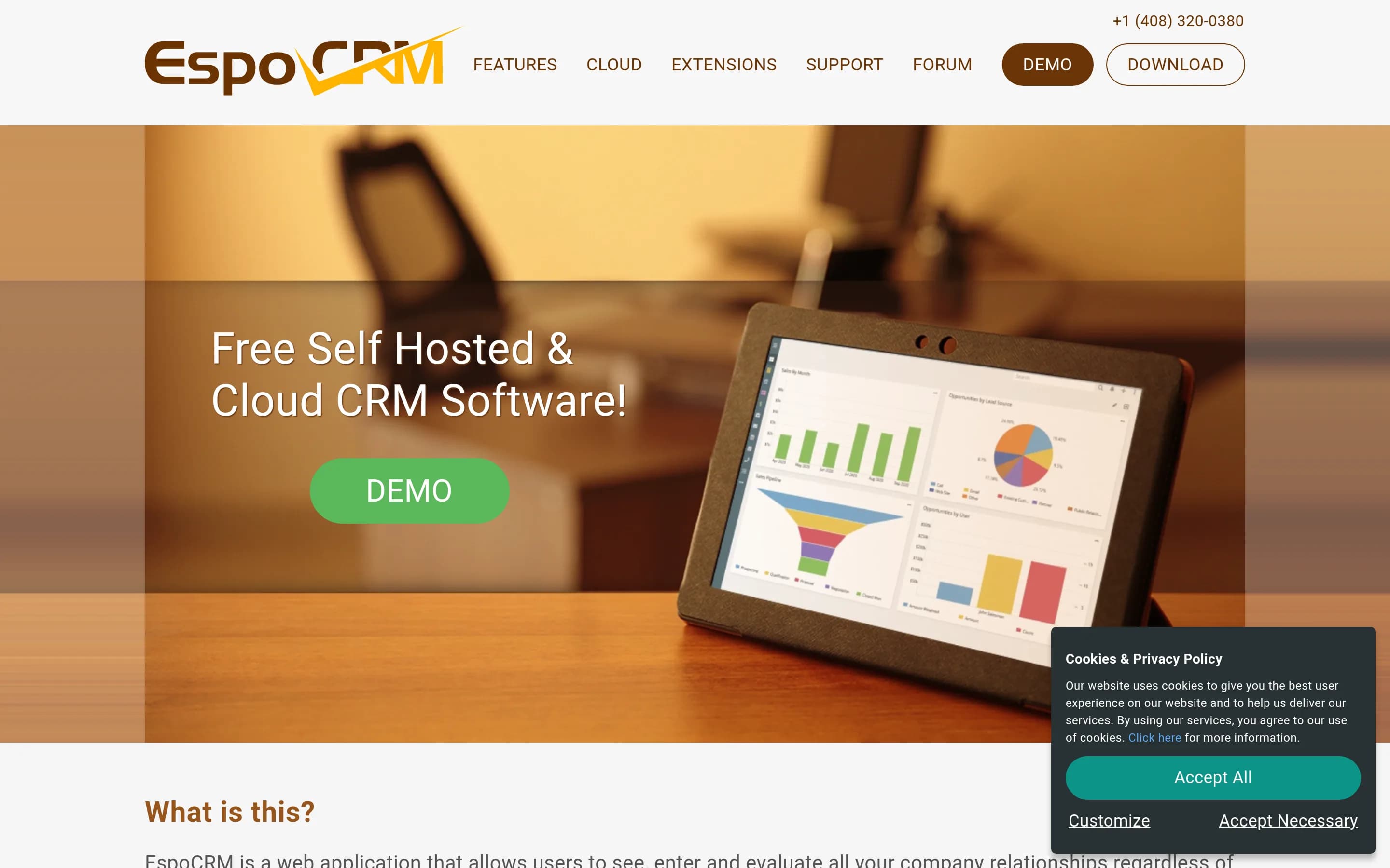 Espocrm website screenshot