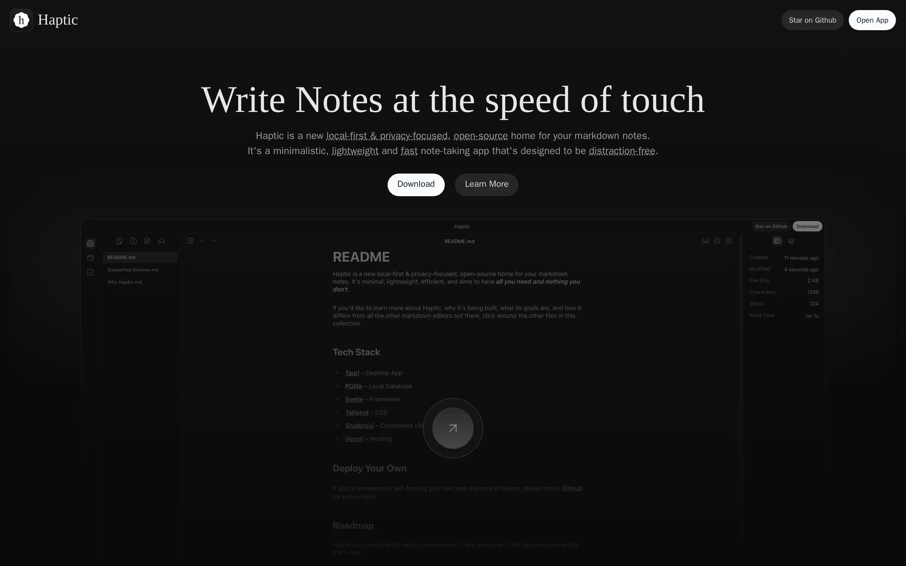 Haptic website screenshot
