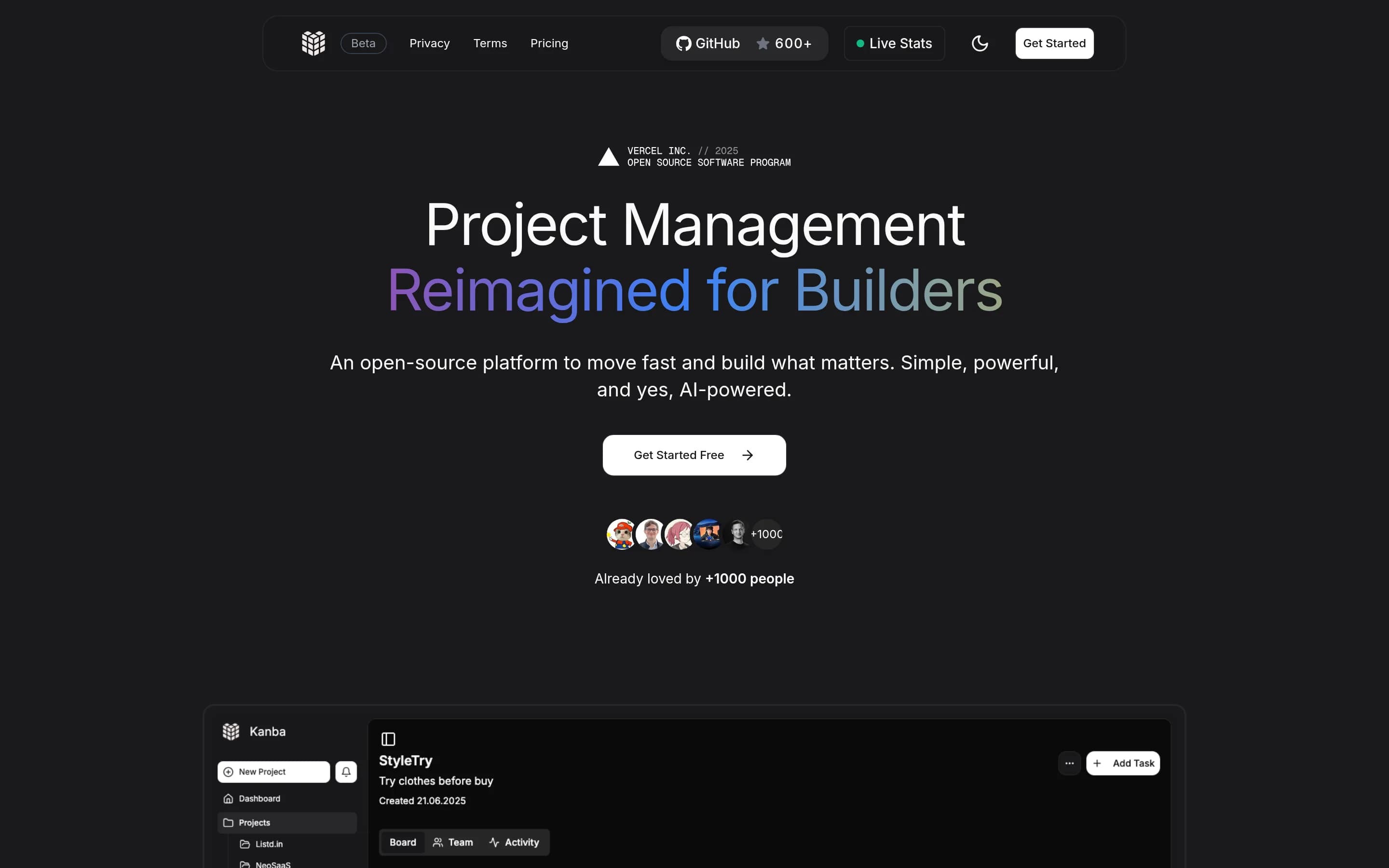 Kanba website screenshot