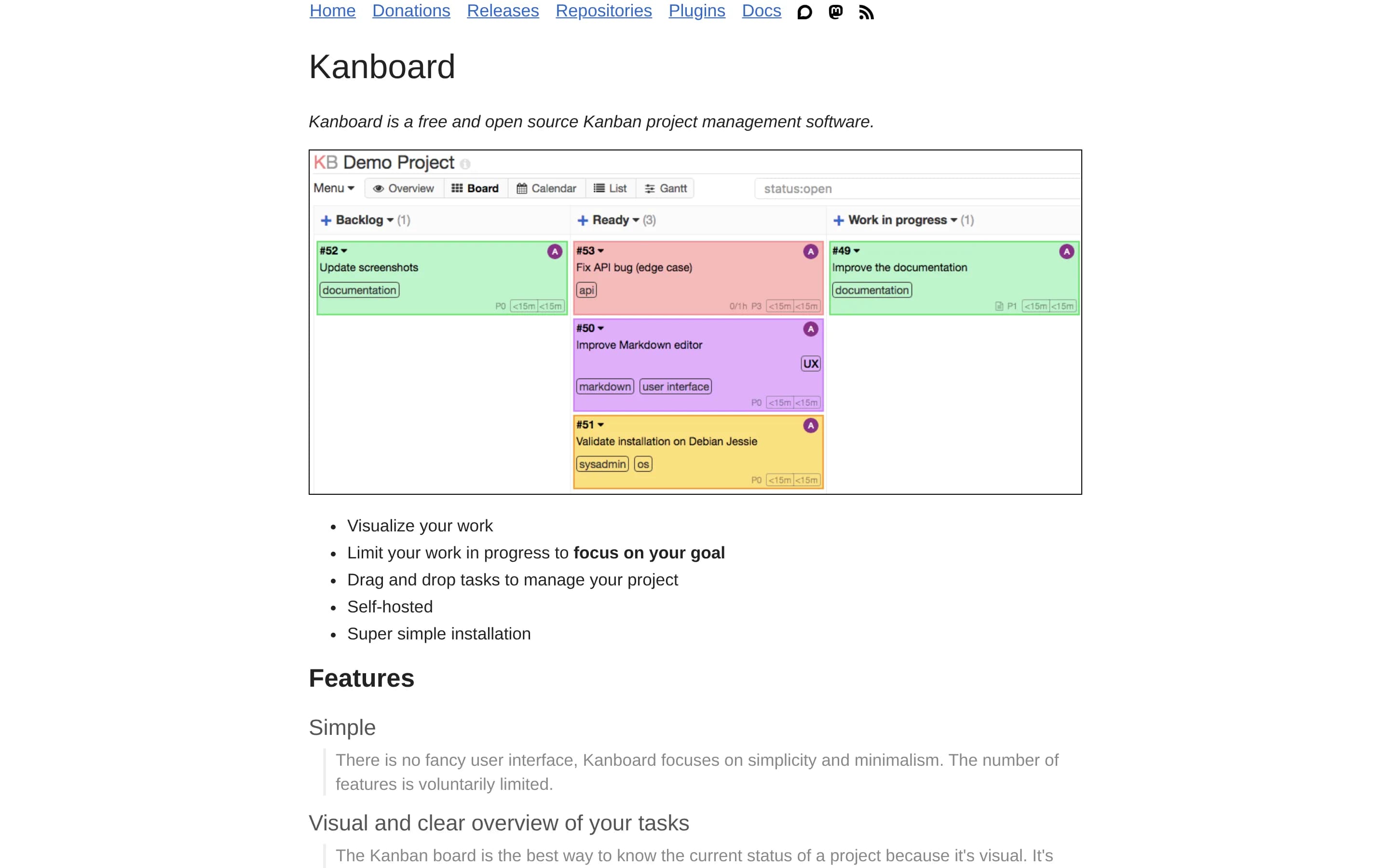 Kanboard website screenshot