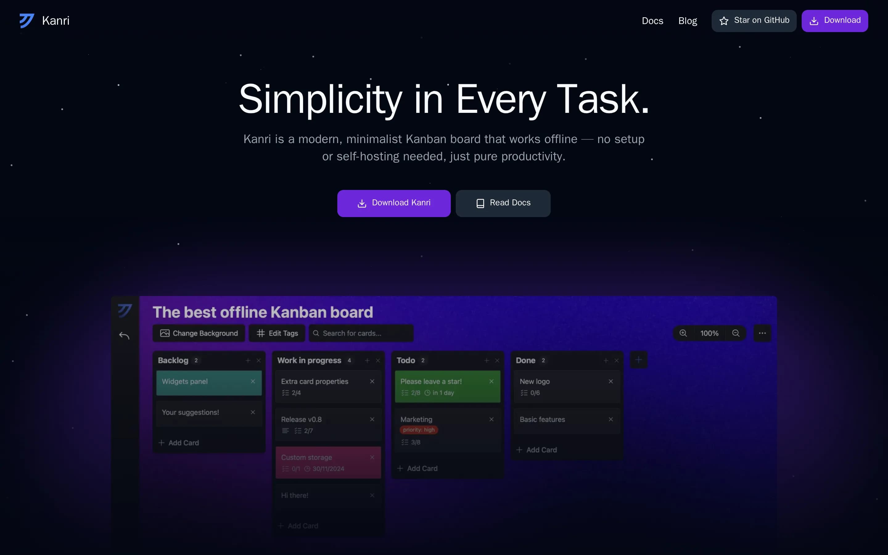 Kanri website screenshot
