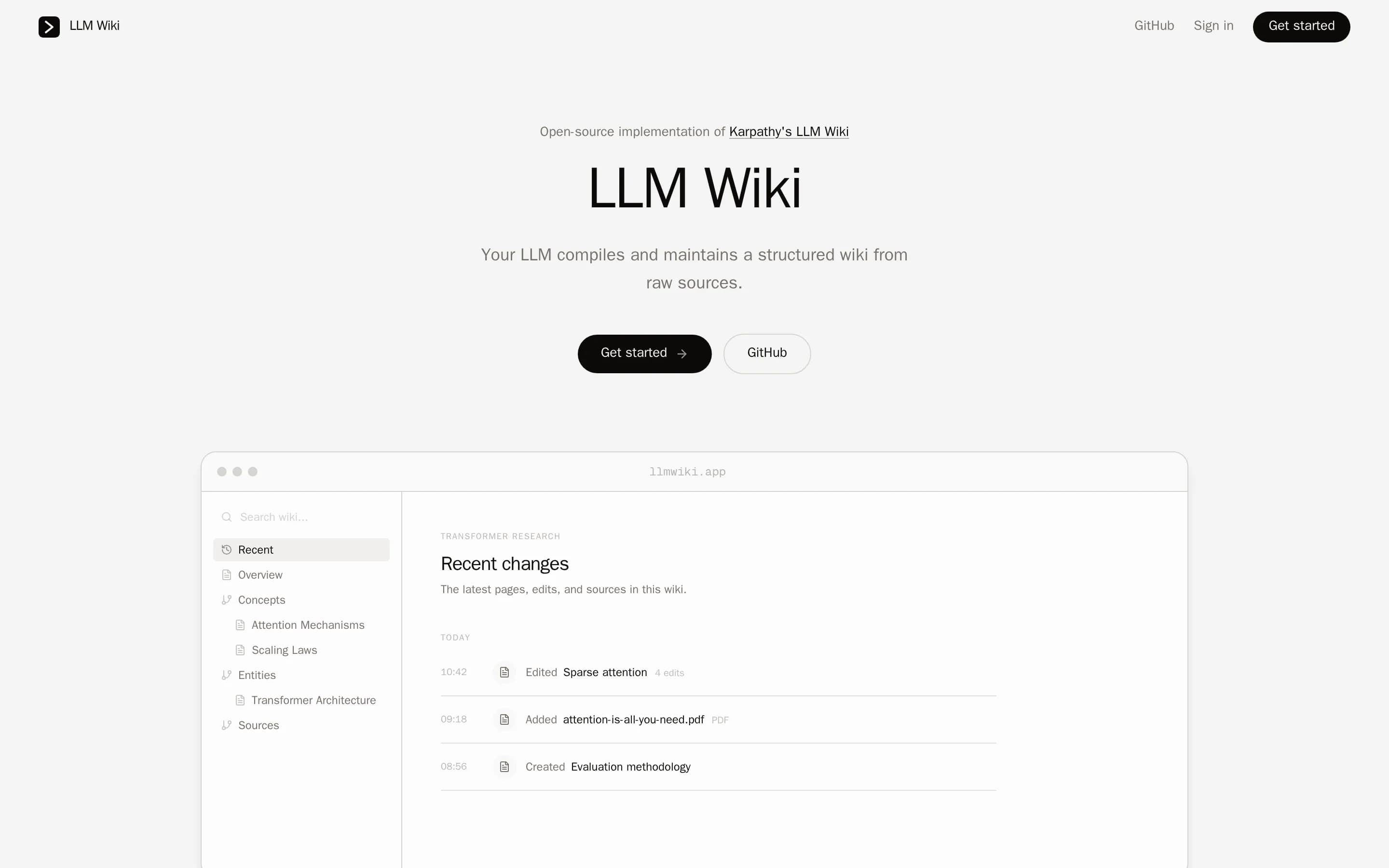 Llmwiki website screenshot