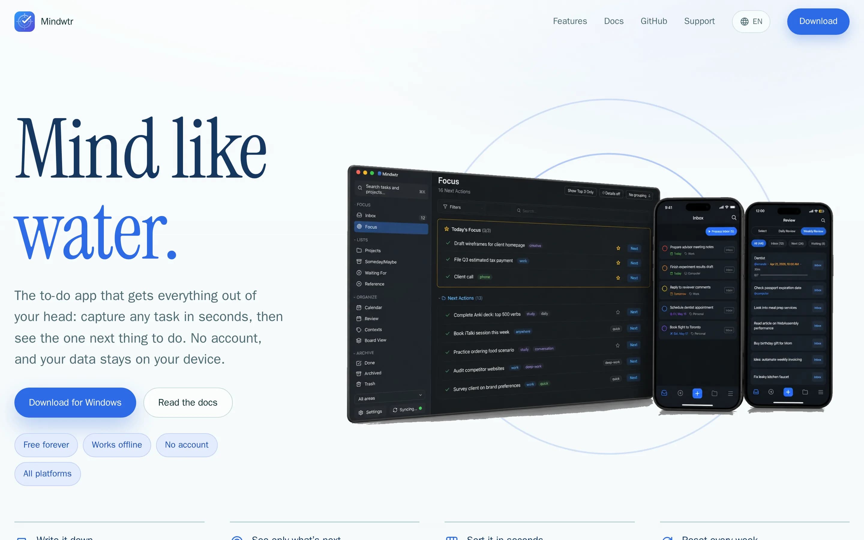 Mindwtr website screenshot