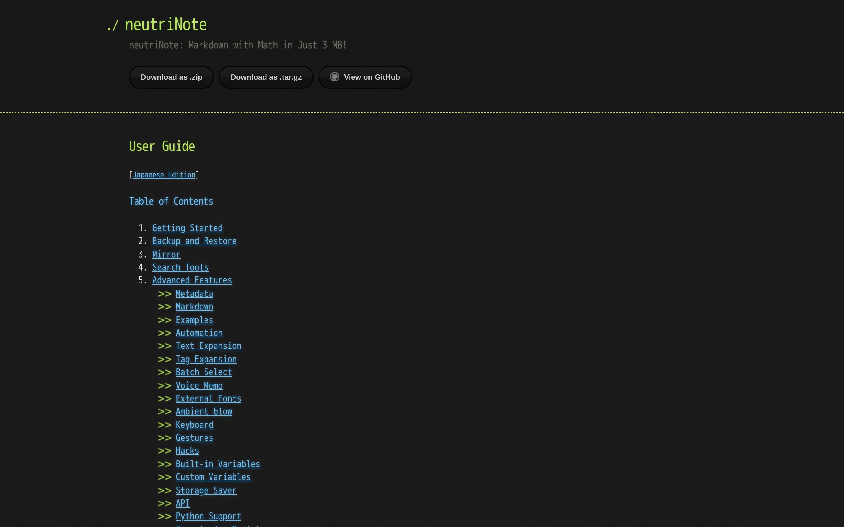 Neutrinote website screenshot