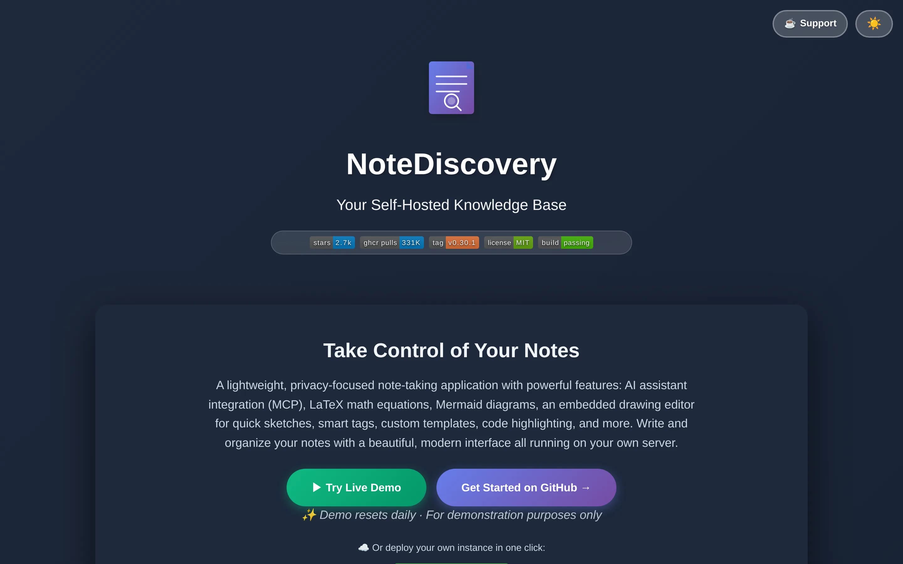 NoteDiscovery website screenshot