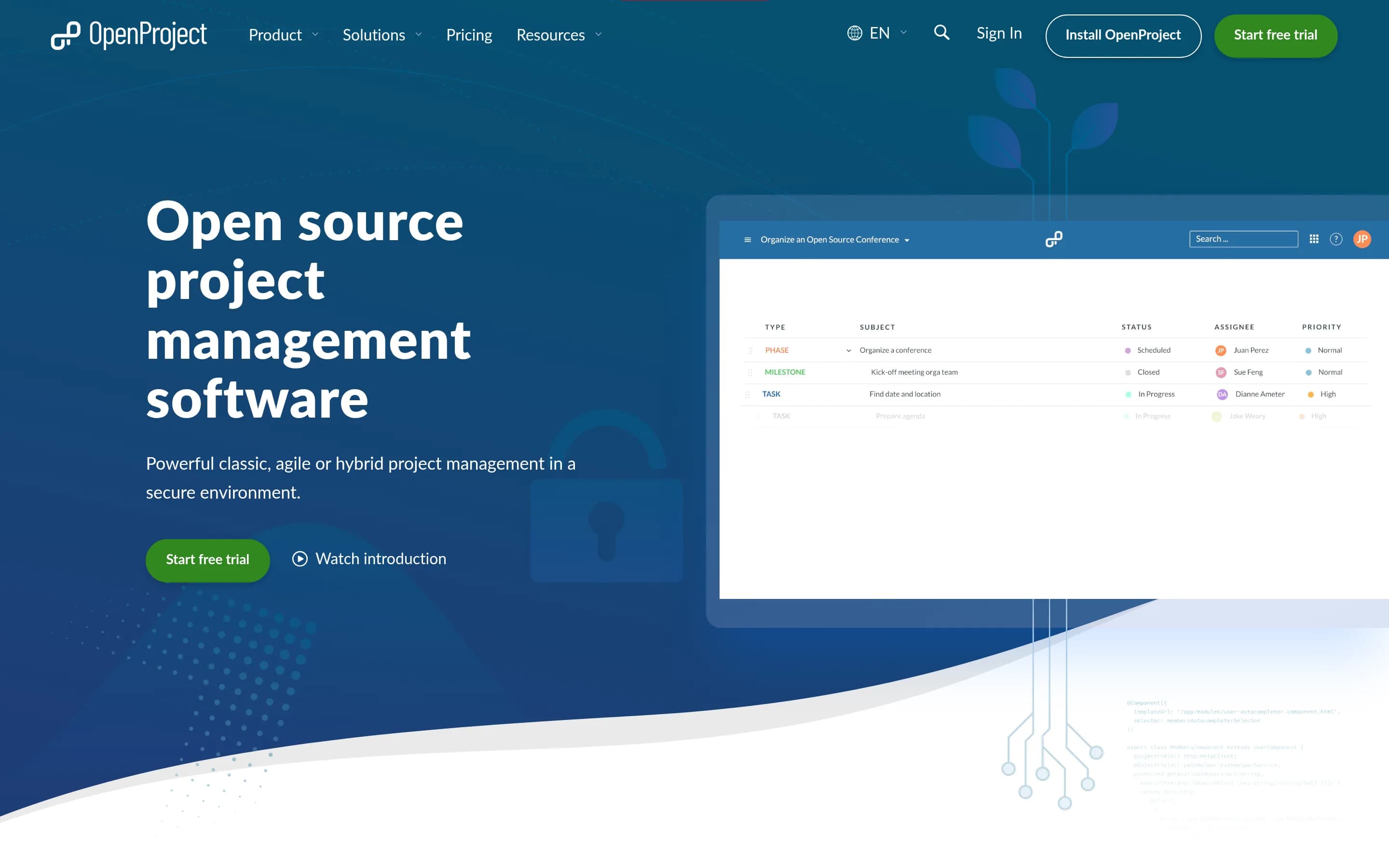 Openproject website screenshot