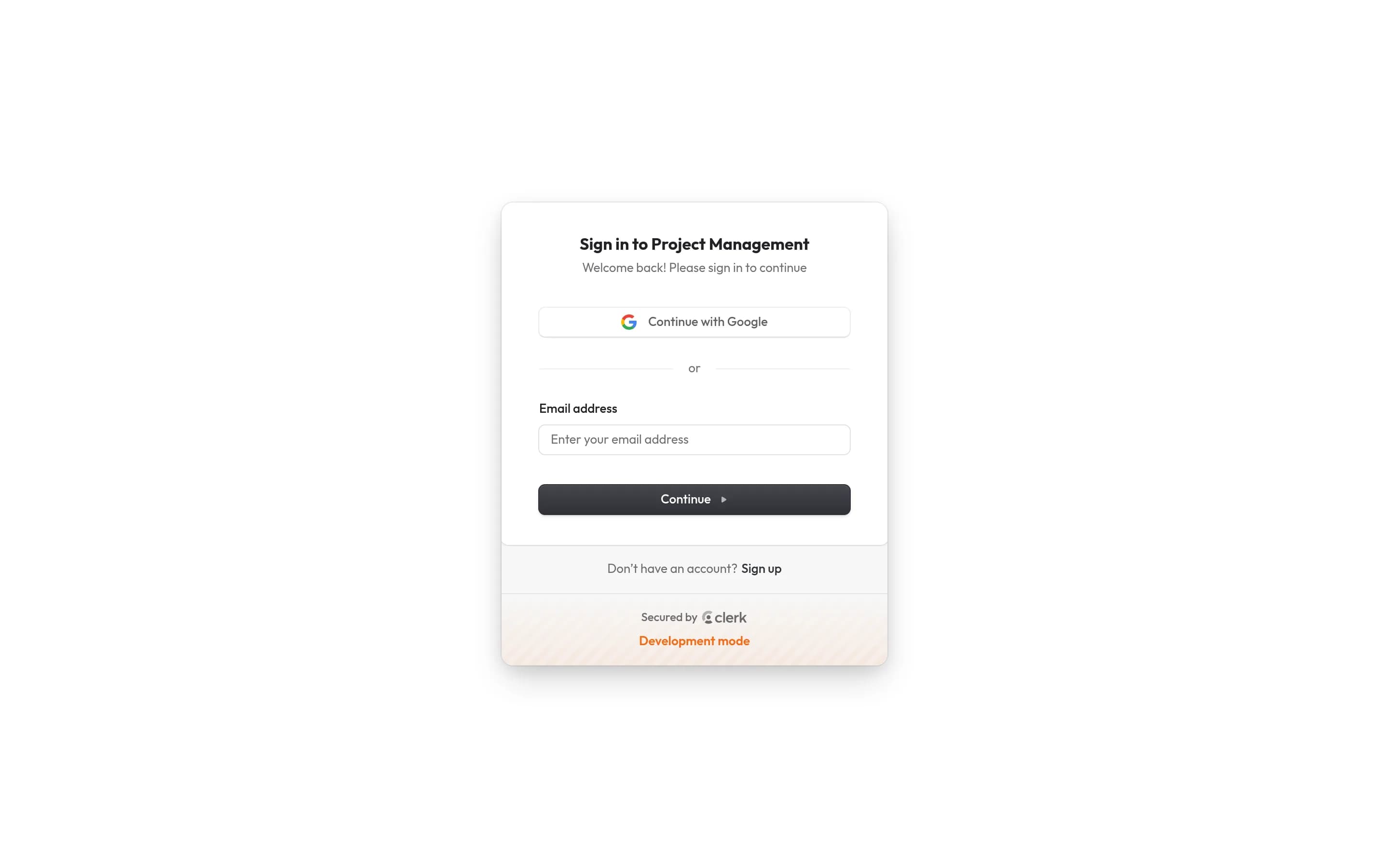 Project-management website screenshot