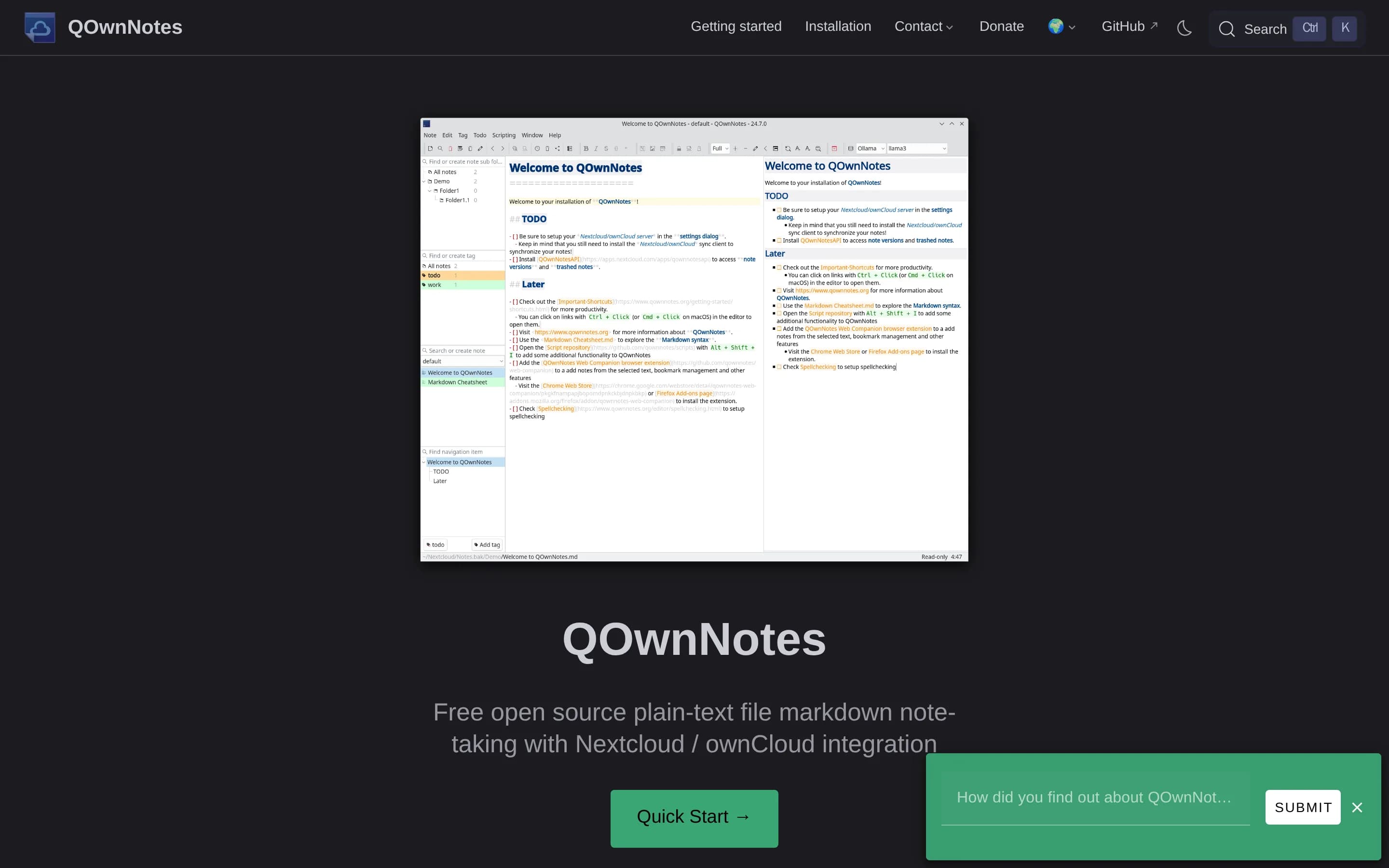 QOwnNotes website screenshot