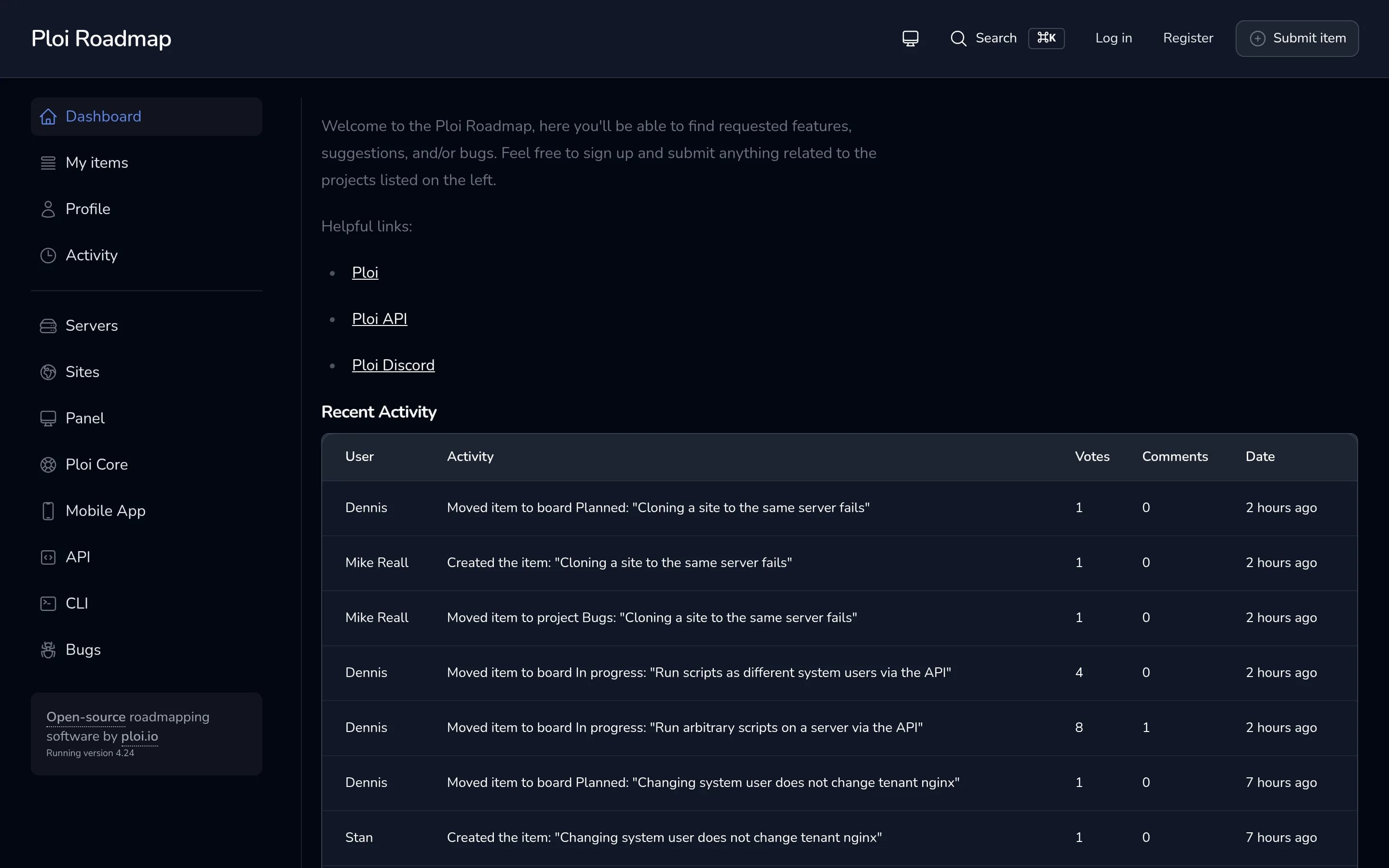 Roadmap website screenshot