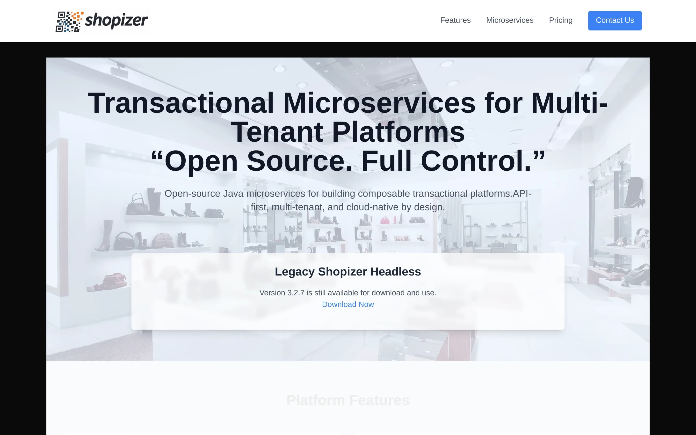 Shopizer website screenshot