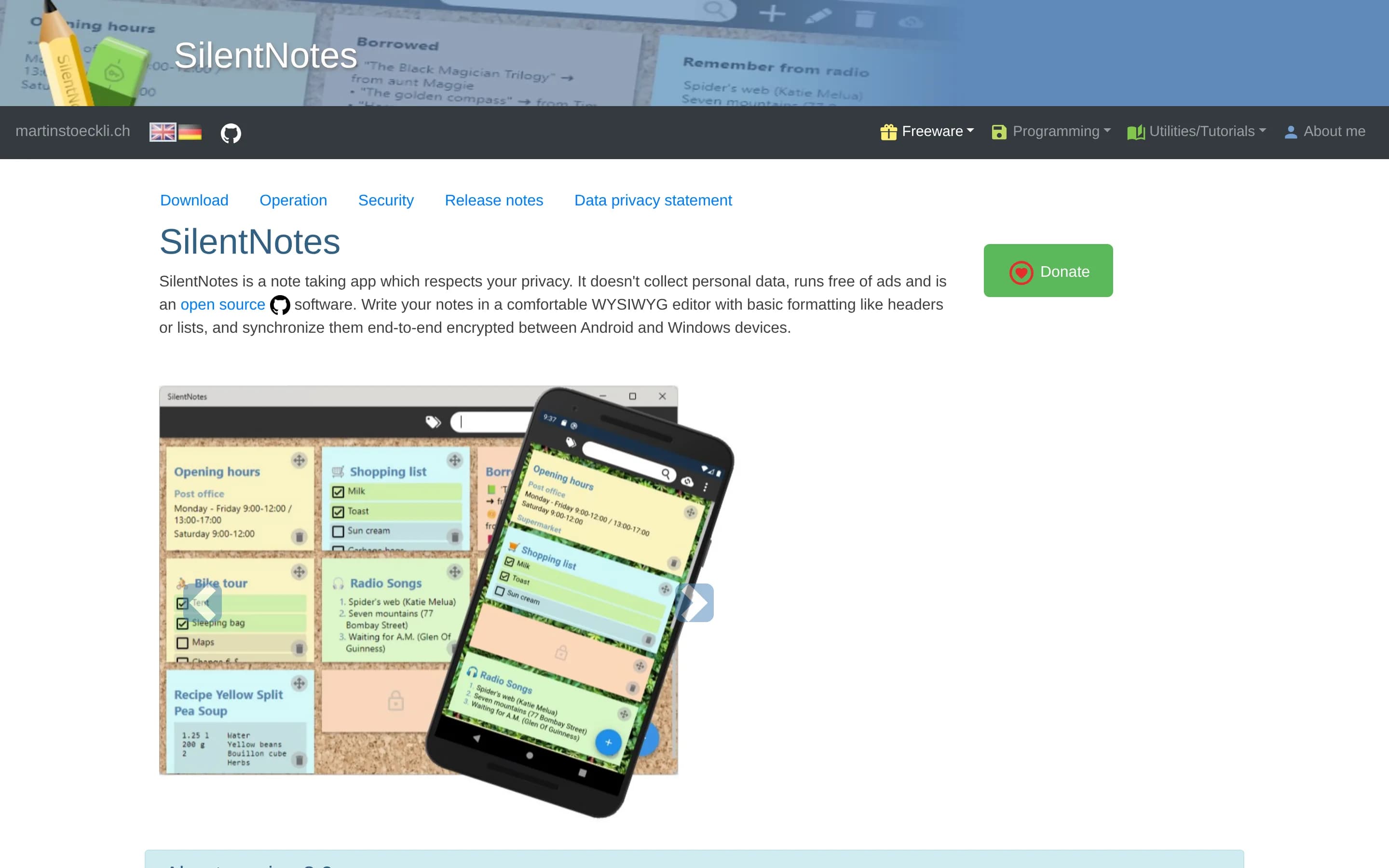 SilentNotes website screenshot