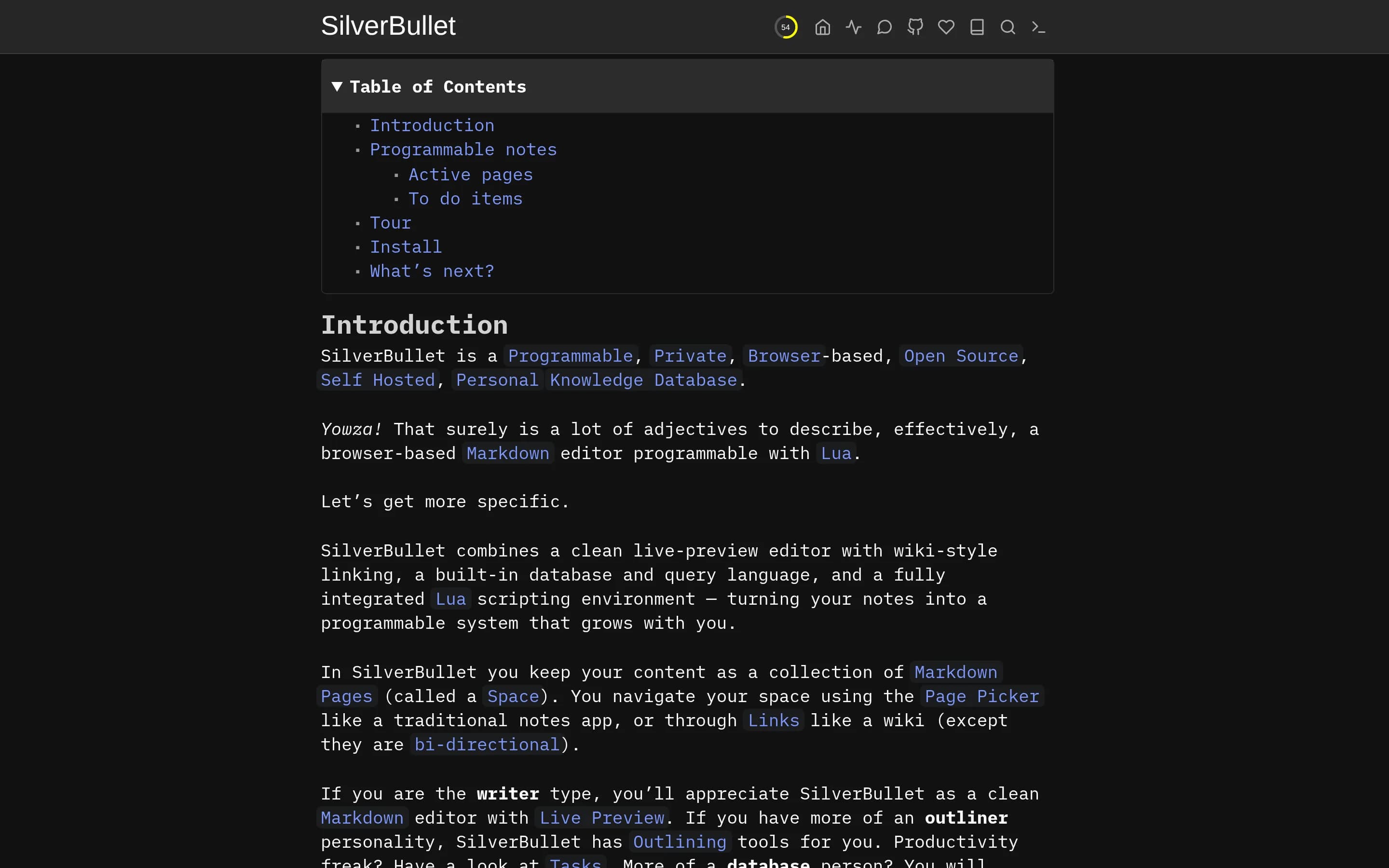 Silverbullet website screenshot