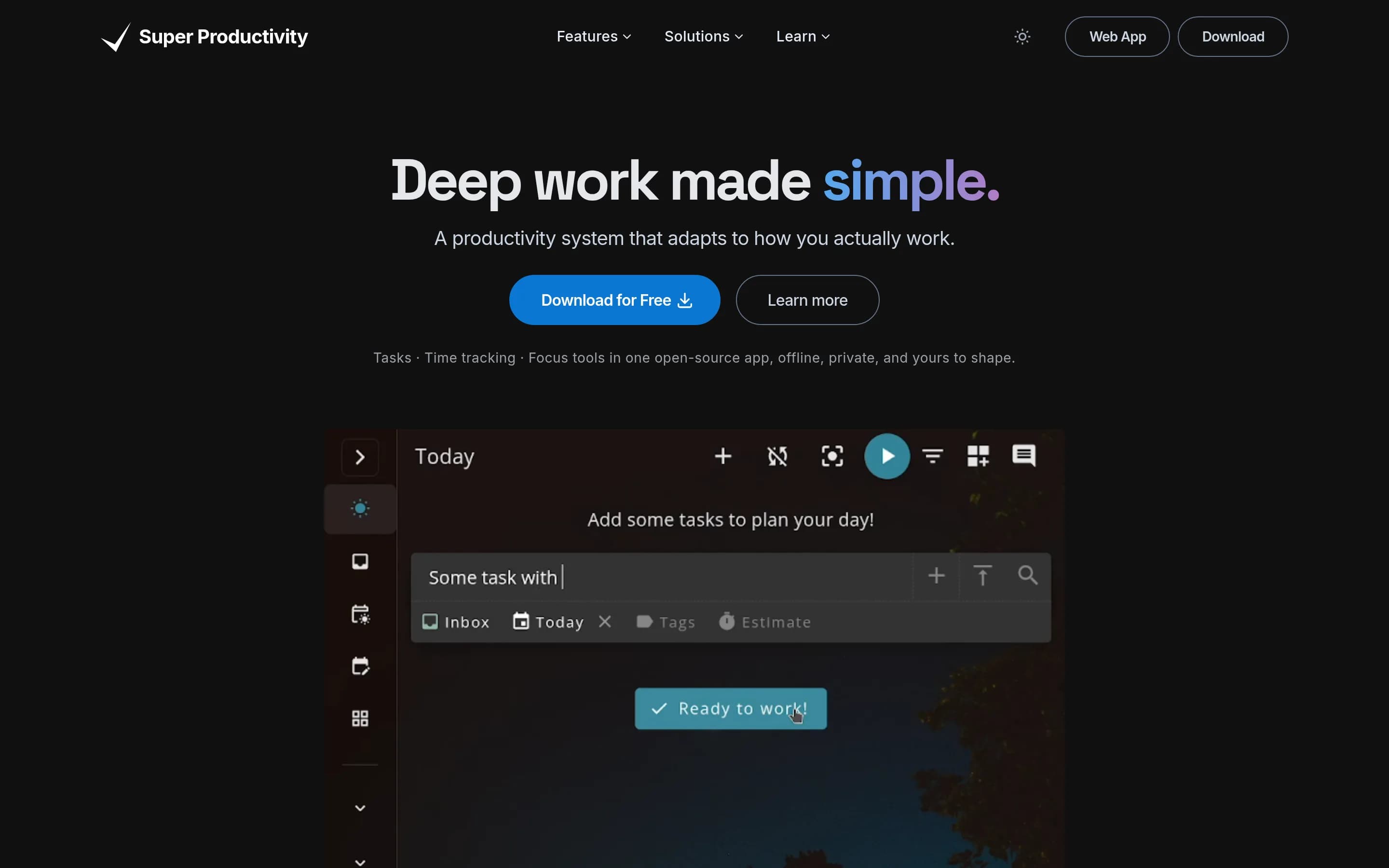 Super-productivity website screenshot