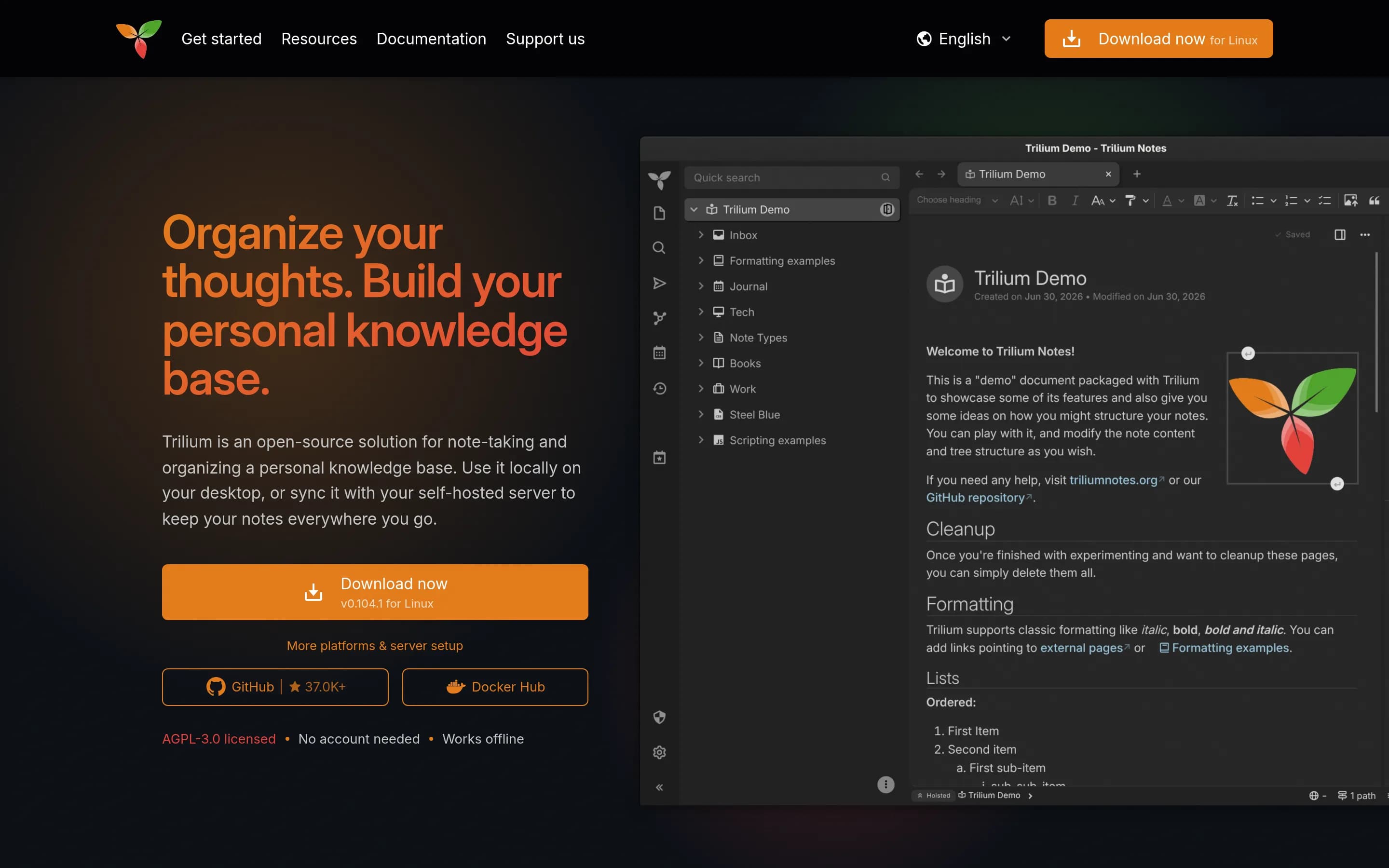Trilium website screenshot