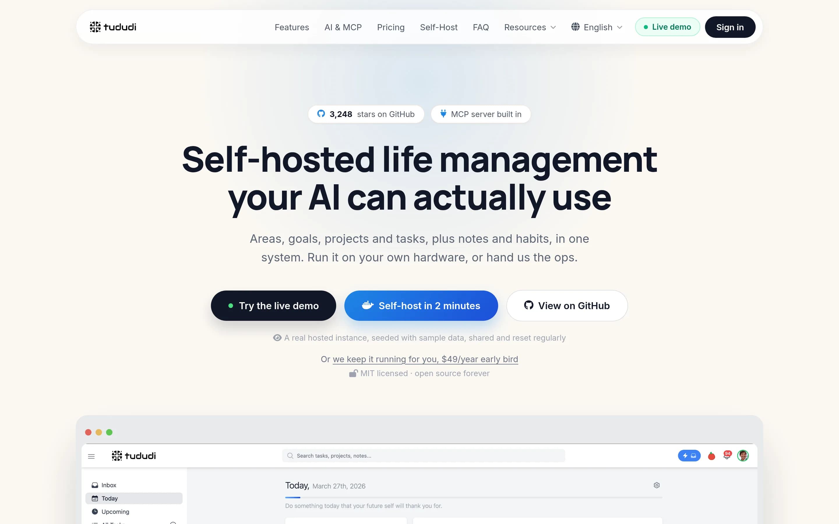 Tududi website screenshot