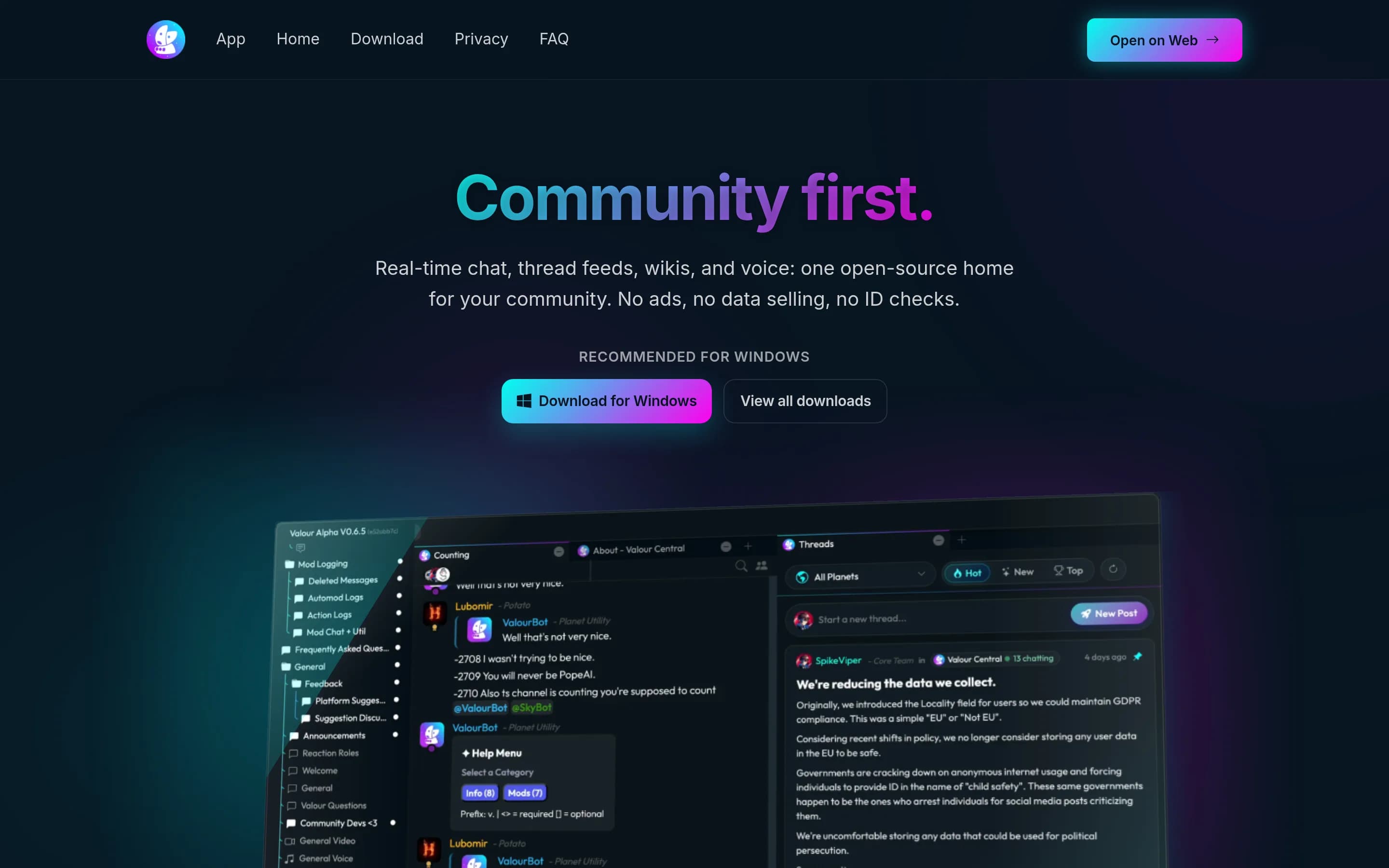 Valour website screenshot
