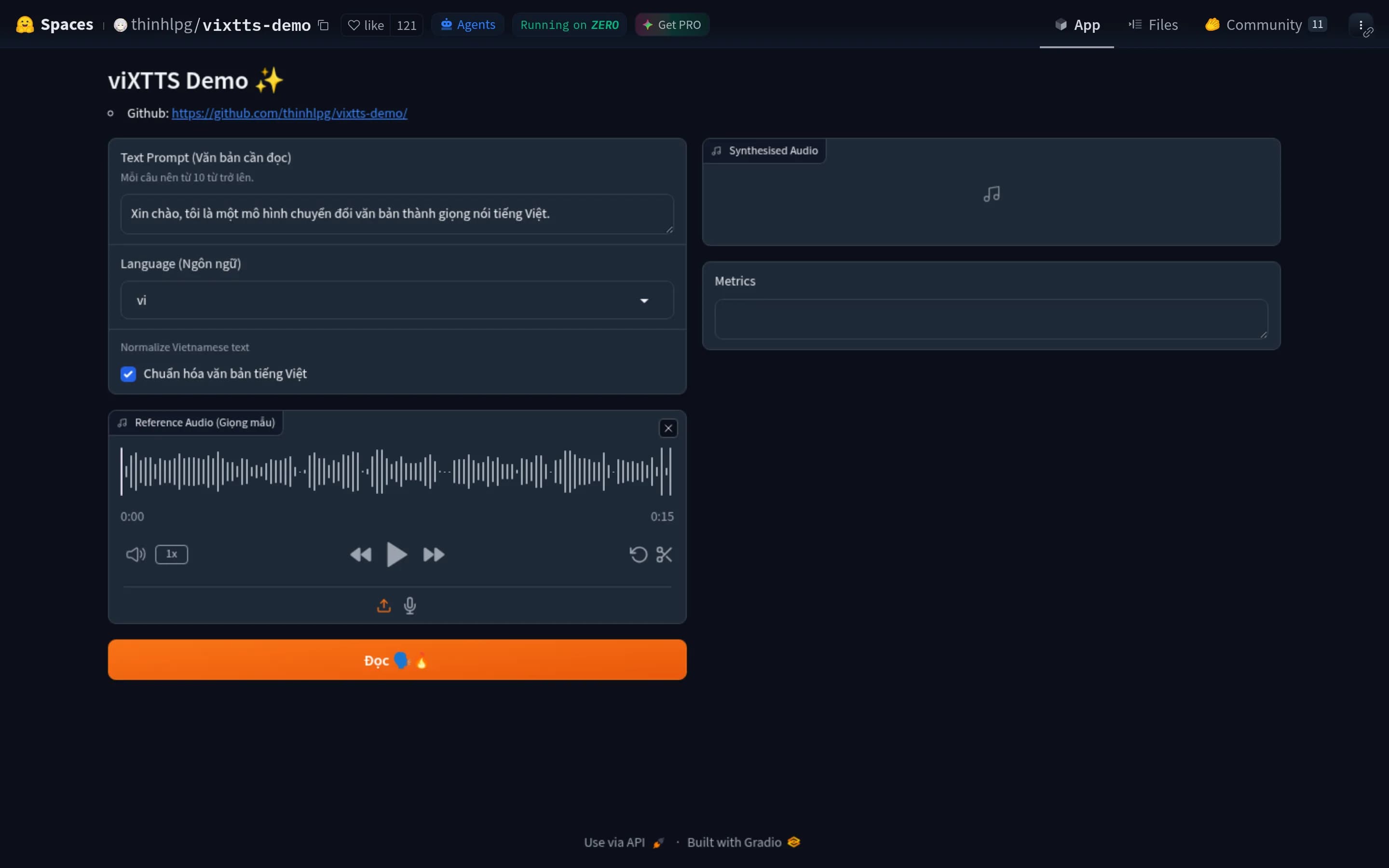 Vixtts-demo website screenshot