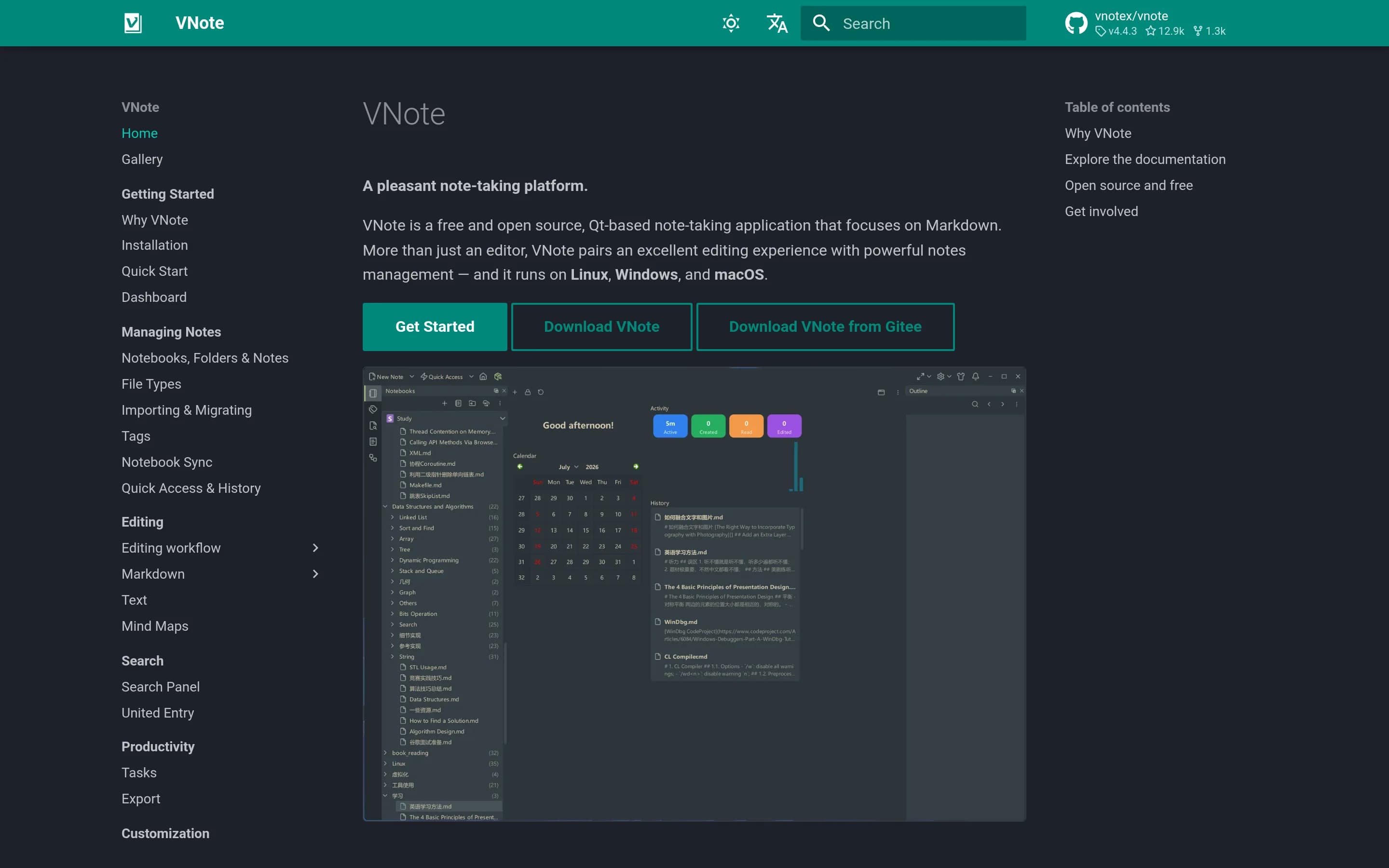 Vnote website screenshot