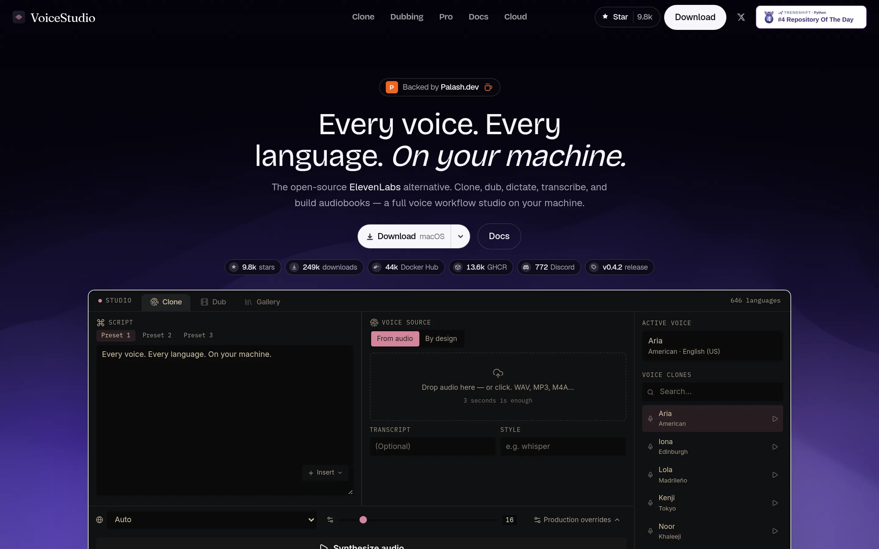 VoiceStudio website screenshot