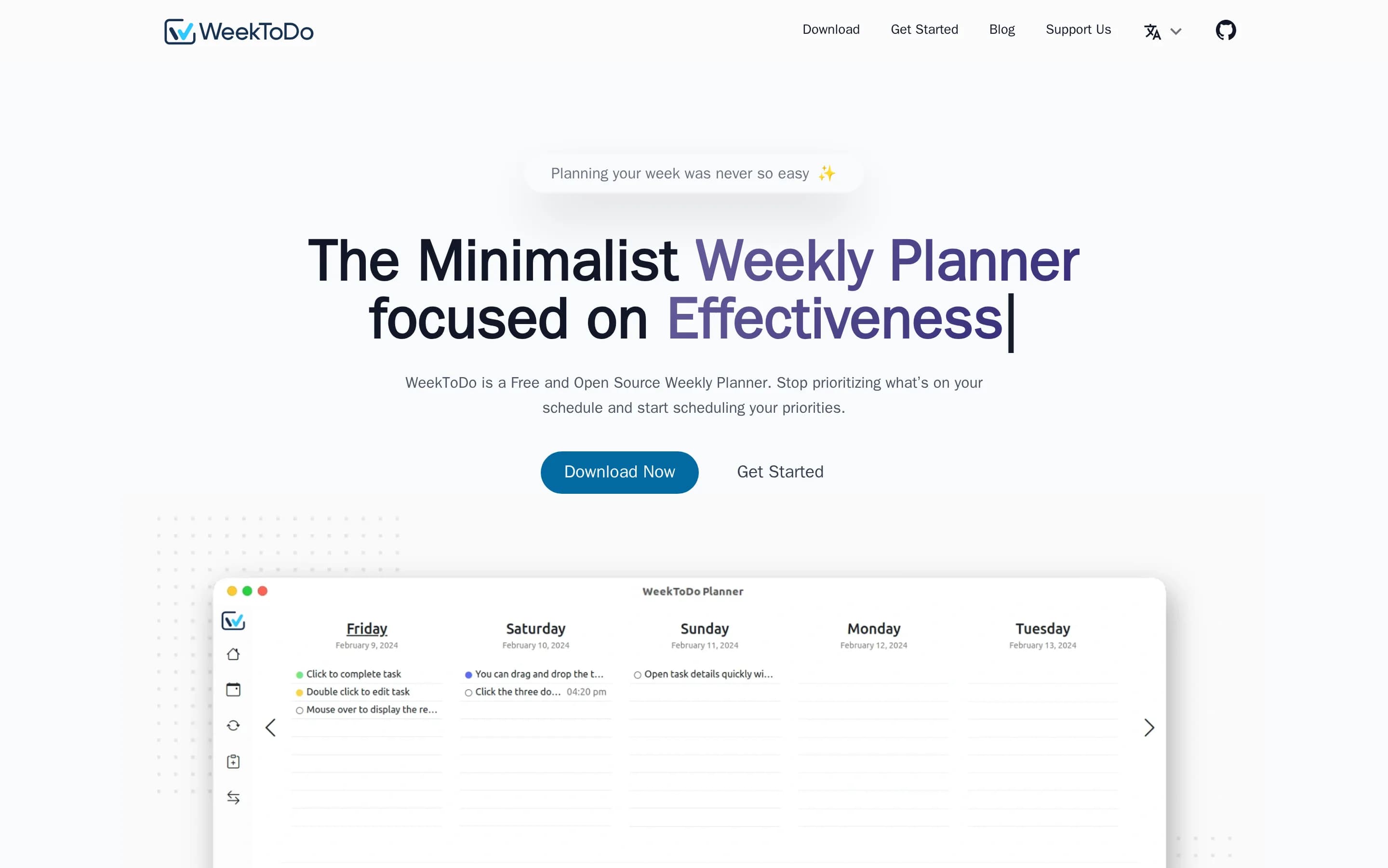 Weektodo website screenshot