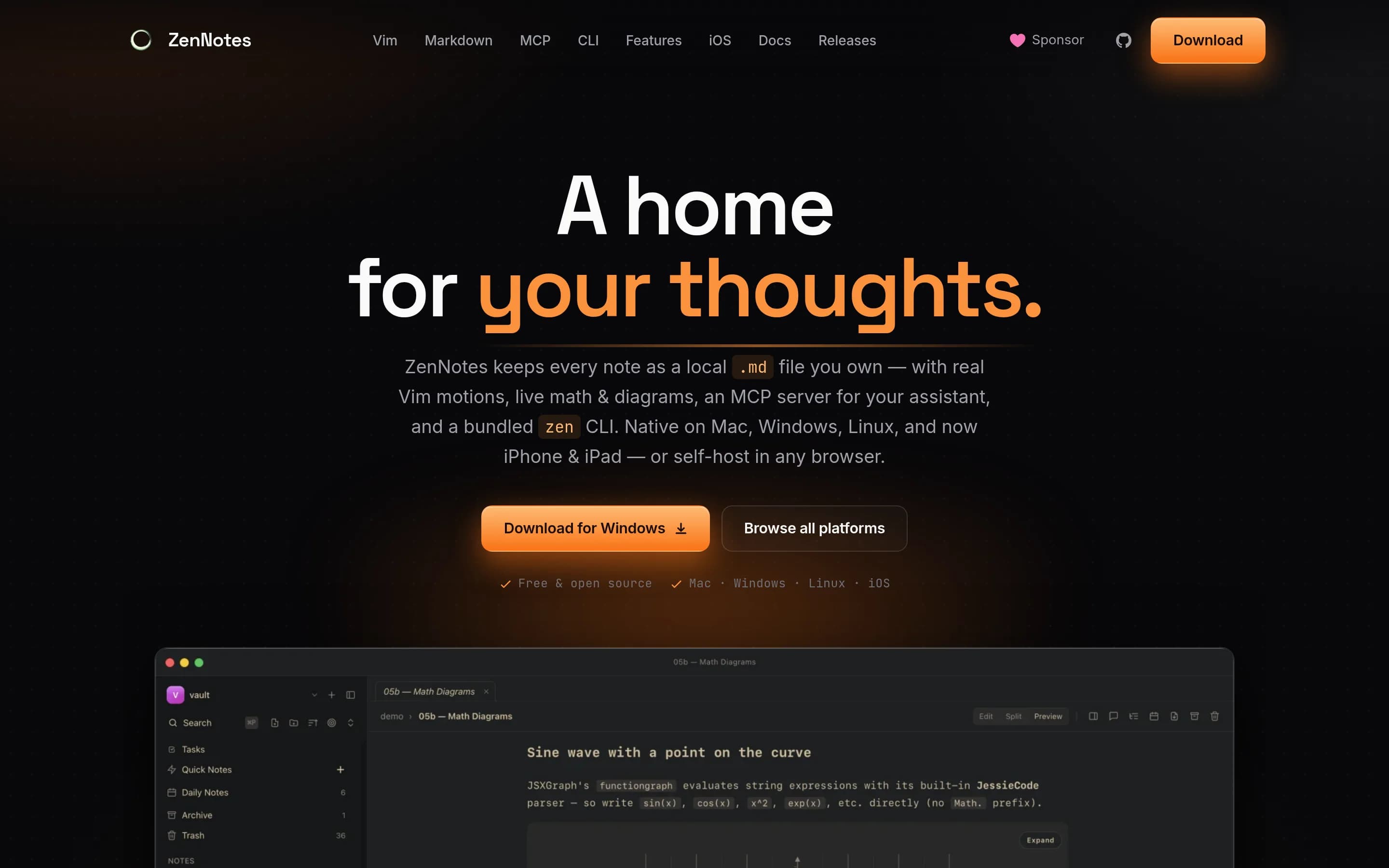 Zennotes website screenshot