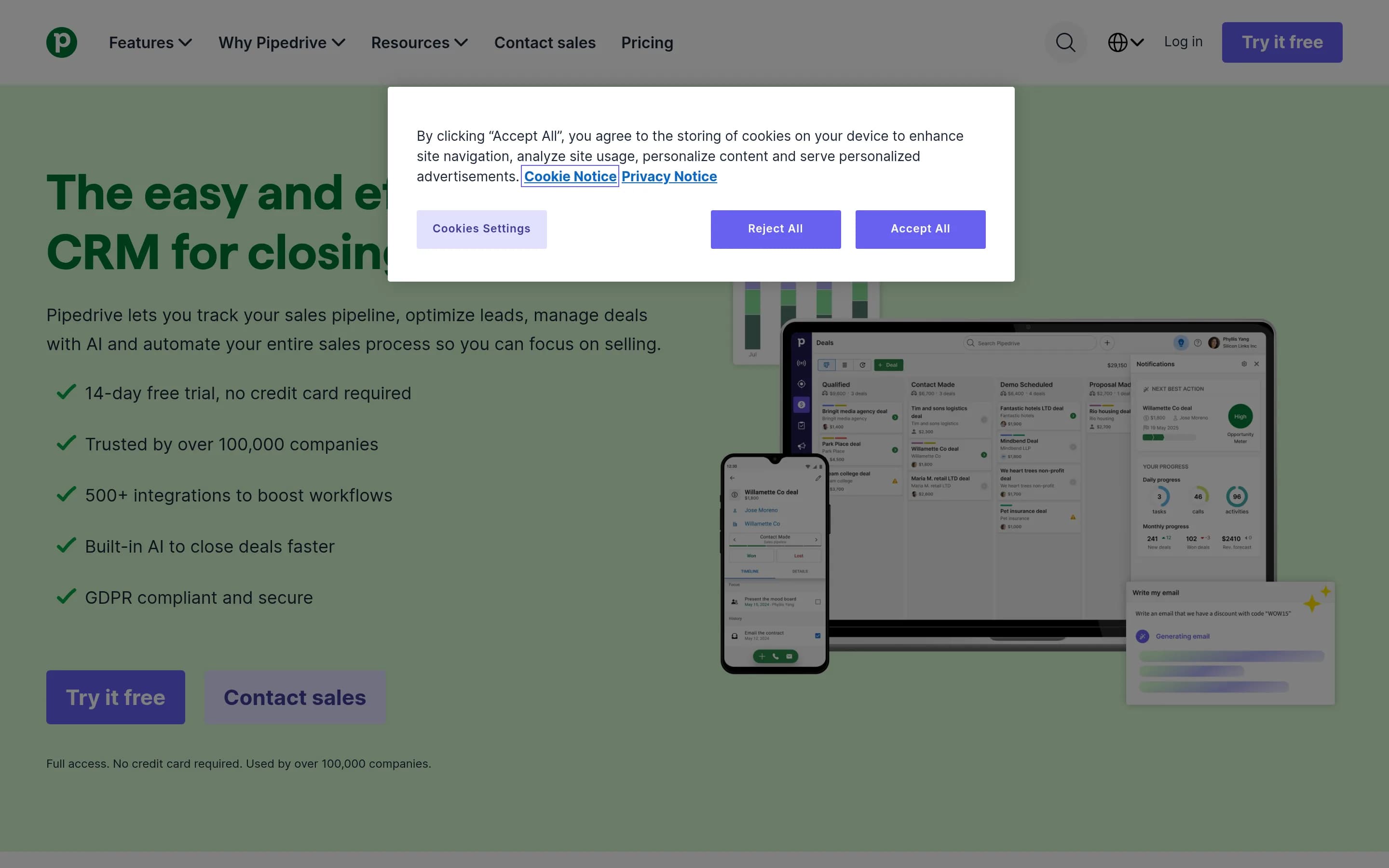 Pipedrive website screenshot Pipedrive website screenshot