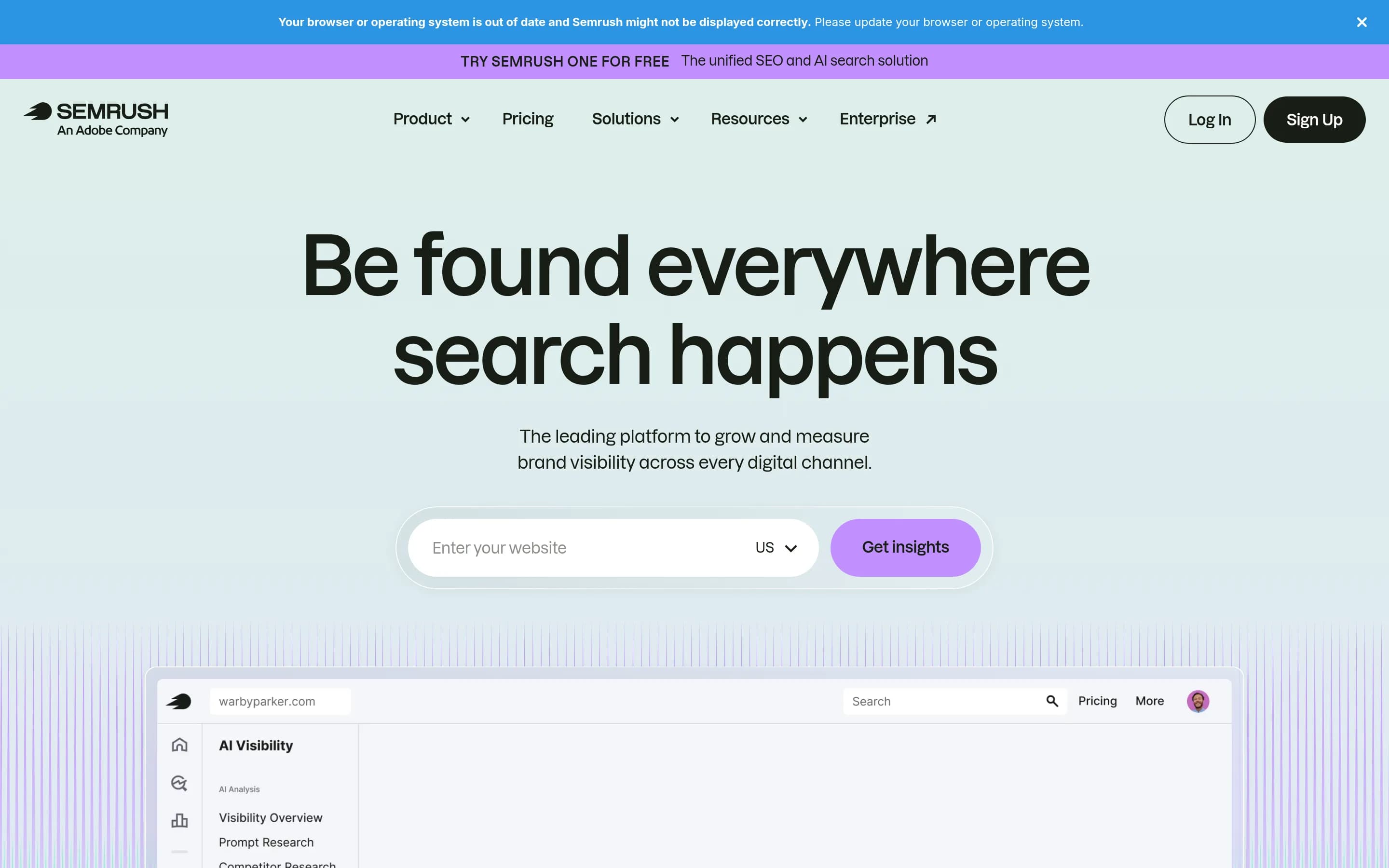 Semrush website screenshot Semrush website screenshot