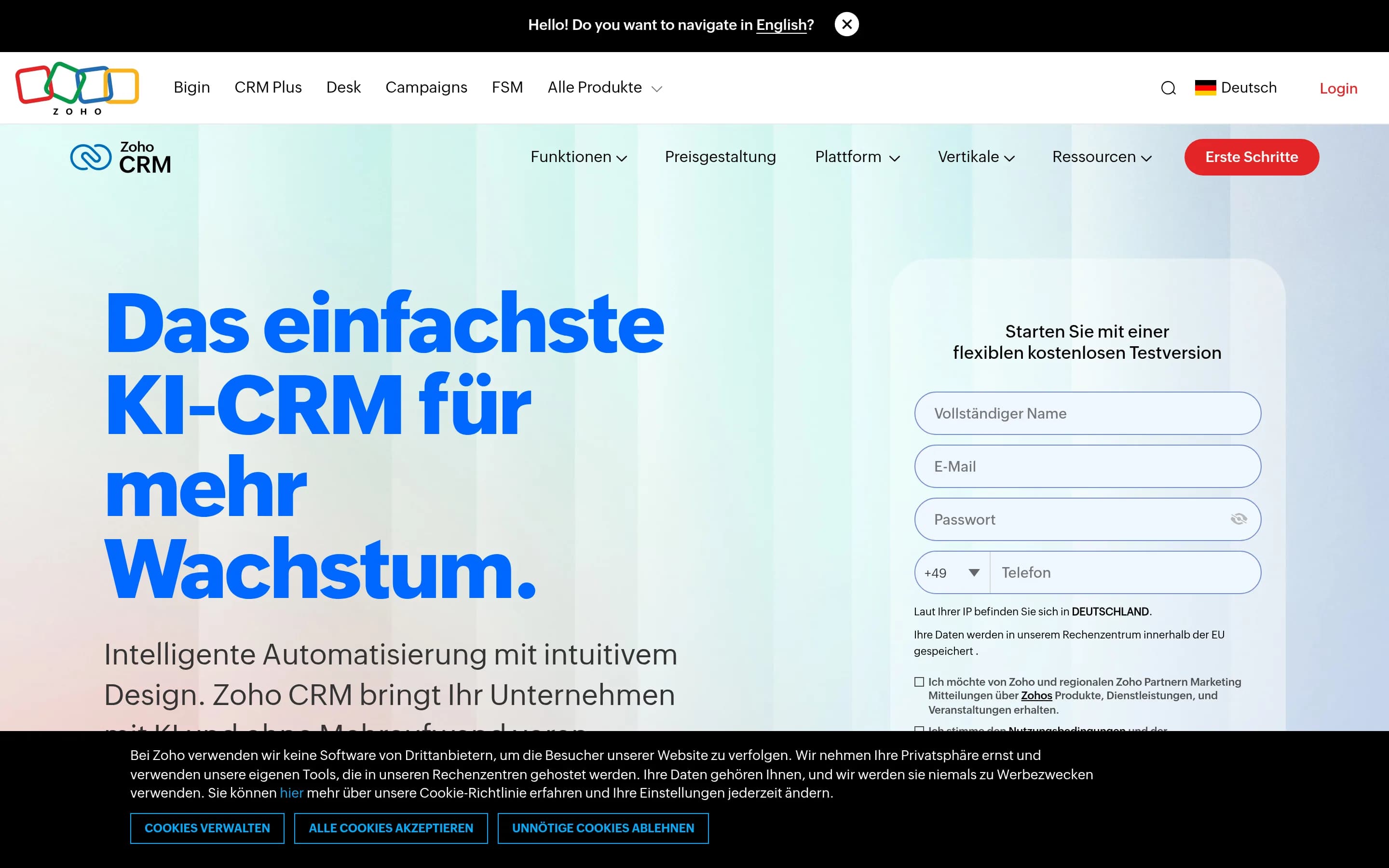 Zoho CRM website screenshot Zoho CRM website screenshot