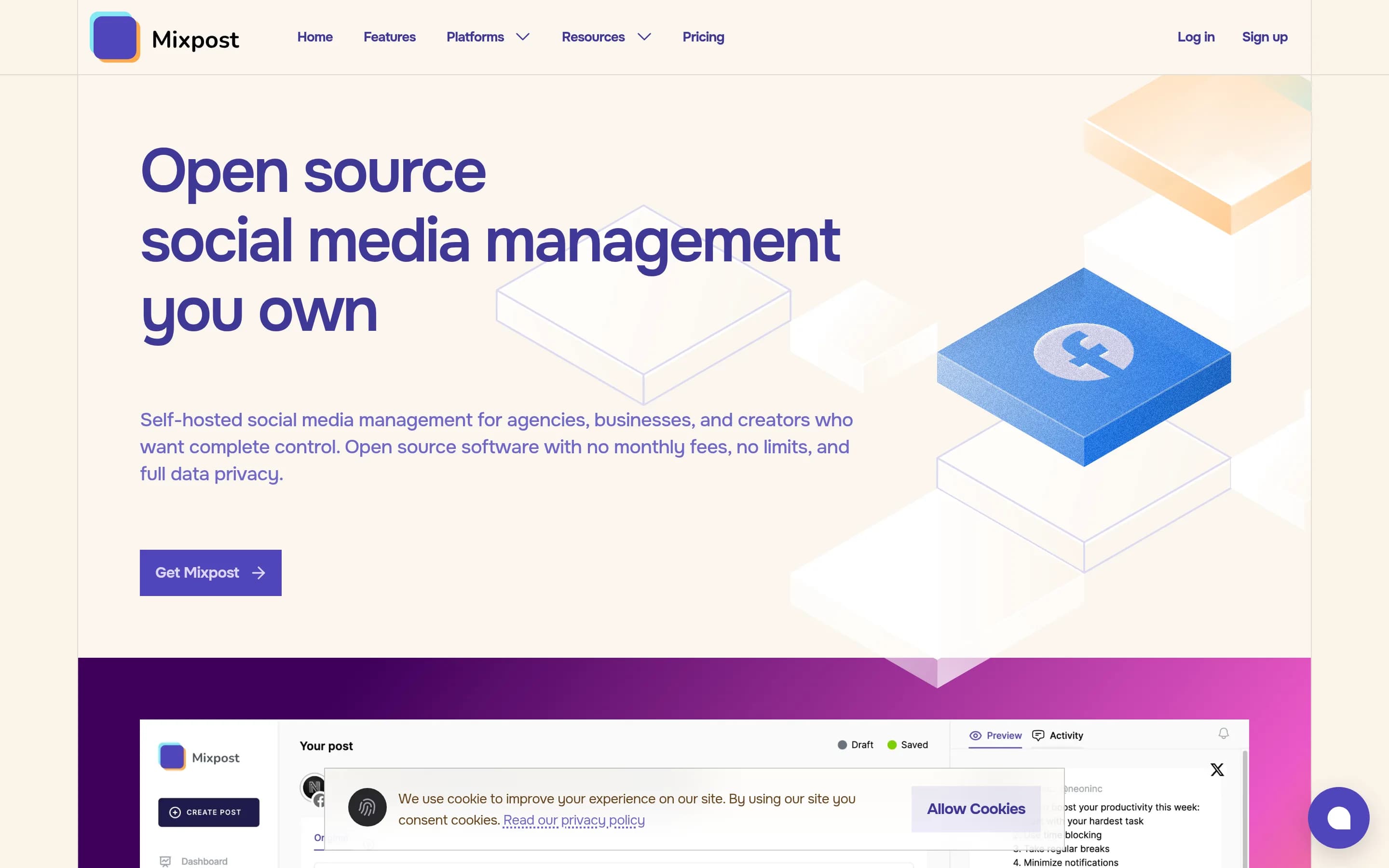Mixpost website screenshot Mixpost website screenshot